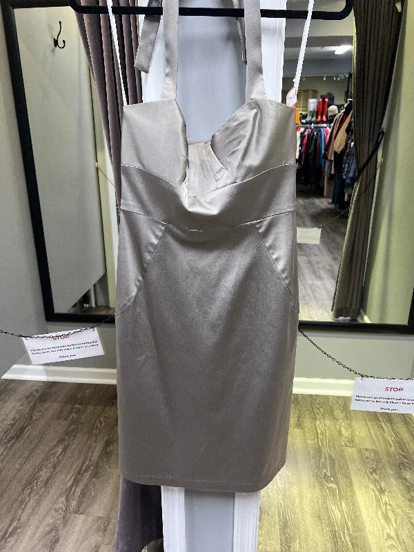 Donna Ricco Satin Tie Neck Silver Dress (Size 4)