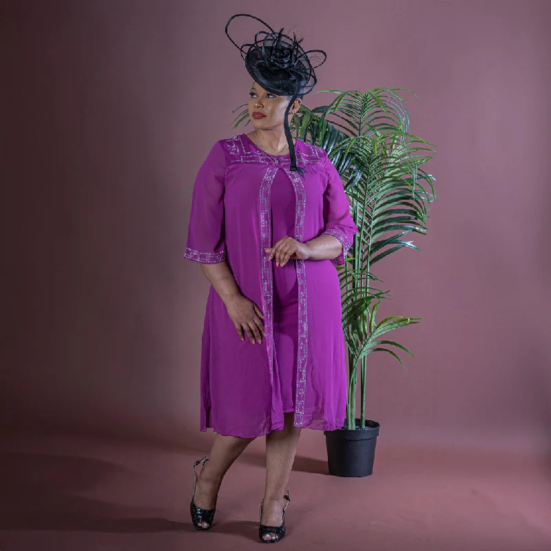 Fuchsia Pink Chiffon Dress with Diamante Detail