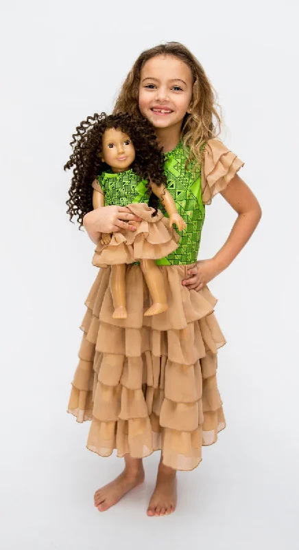 Green African Print Girl & Doll Dress Set