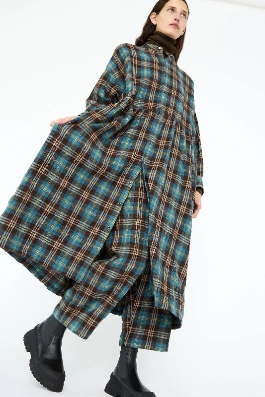 Wool and Cotton Washer Tartan Dress in Blue
