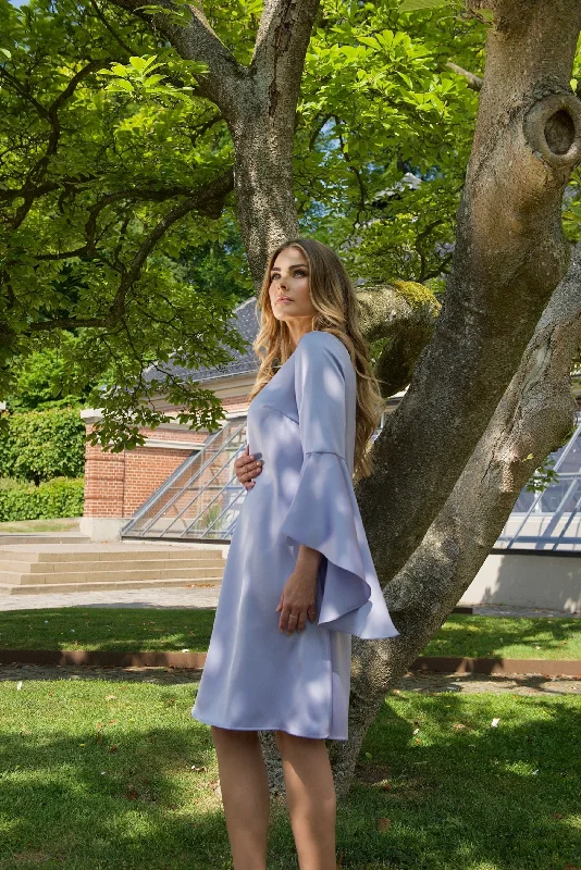 HANNAH (GRACEFUL) LAVENDER LOOSE SATIN DRESS WITH FLARE SLEEVES