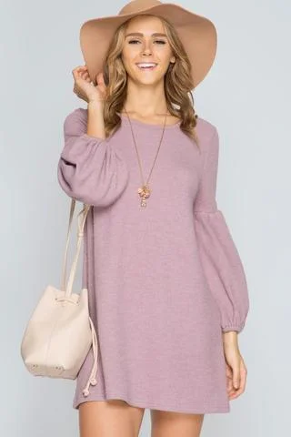 Living In Long Balloon Sleeve Mauve Dress