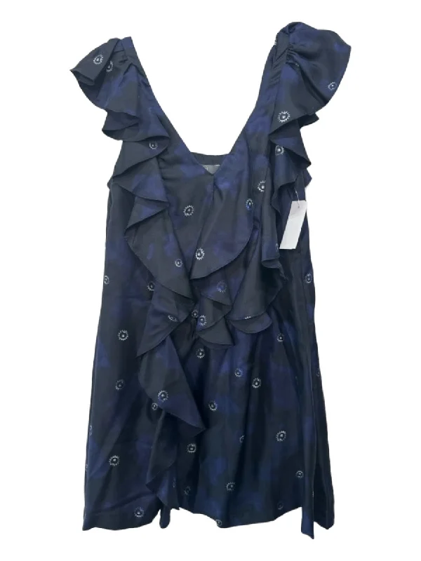 McQ by Alexander McQueen Size 40 Navy Blue & White Silk Abstract V Neck Dress