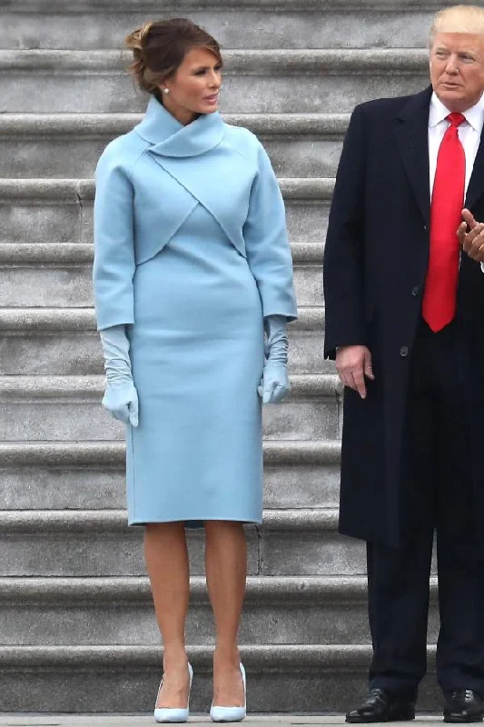 Melania Trump Inauguration Blue Dress Knee Length Coat