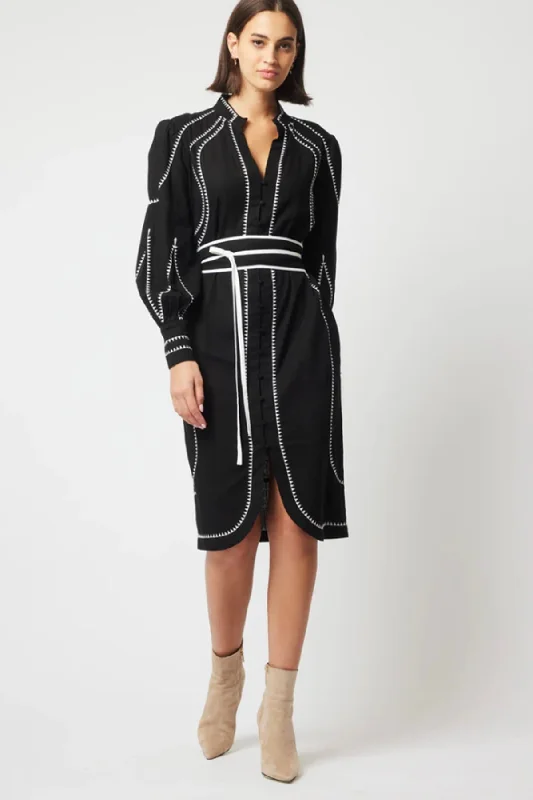 Meridian Embroidered Dress Black