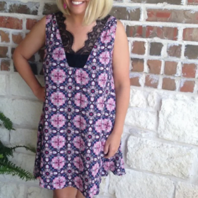 Pink and Blue Print Sundress