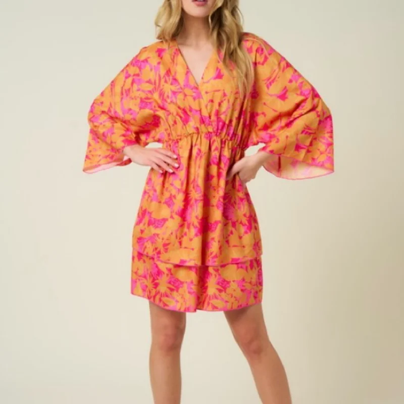 Pink and Orange Print Dress