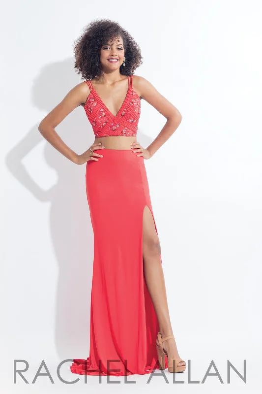 *FINAL SALE* Rachel Allan 6132 Coral 2 Piece Fitted Jersey Dress - Size 10