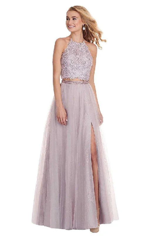 Rachel Allan 6437 Light Mauve Halter 2 Piece Dress with Slit