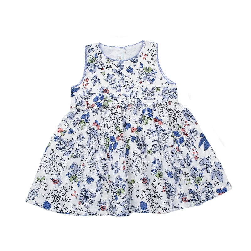 Scalloped Trim Dress, Infant Girls, Blue Multi