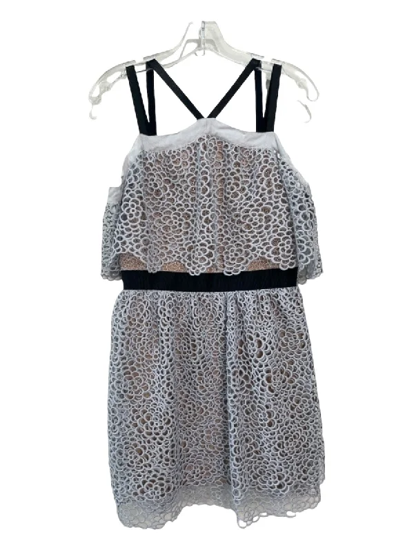 Self Portrait Size 8 Blue Beige Black Polyester Lace Overlay Pop Over Dress