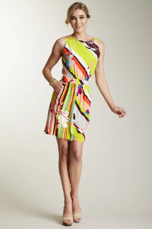 Silk Boat Neck Blousson Dress - Multi Scarf Print