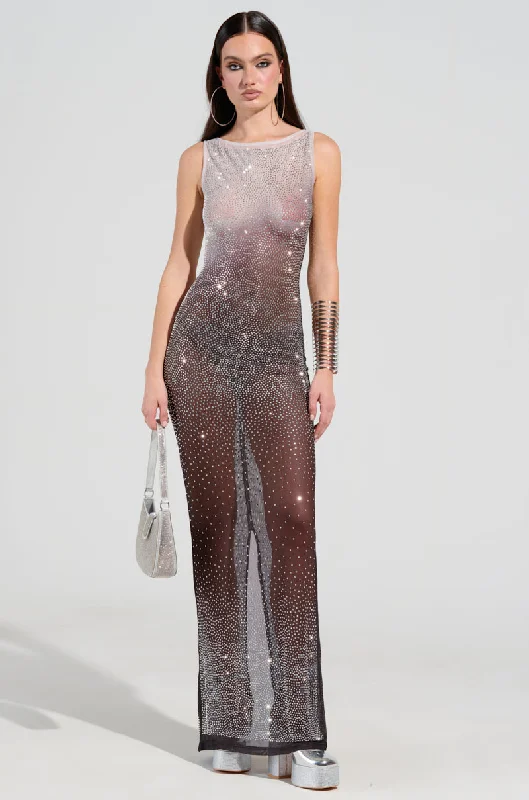 SLICE OF HEAVEN MESH RHINESTONE MAXI DRESS Trendy A-Line Maxi Dress
