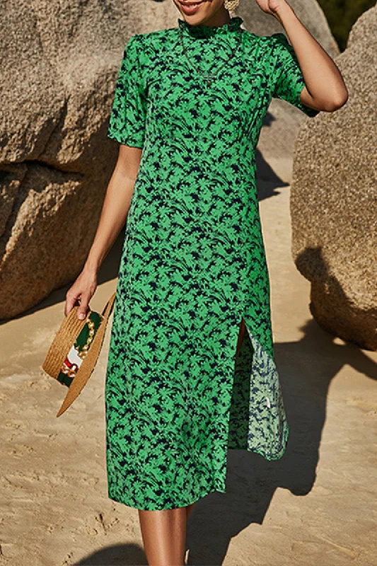 Sweet Simplicity Print Printing O Neck Irregular Dresses