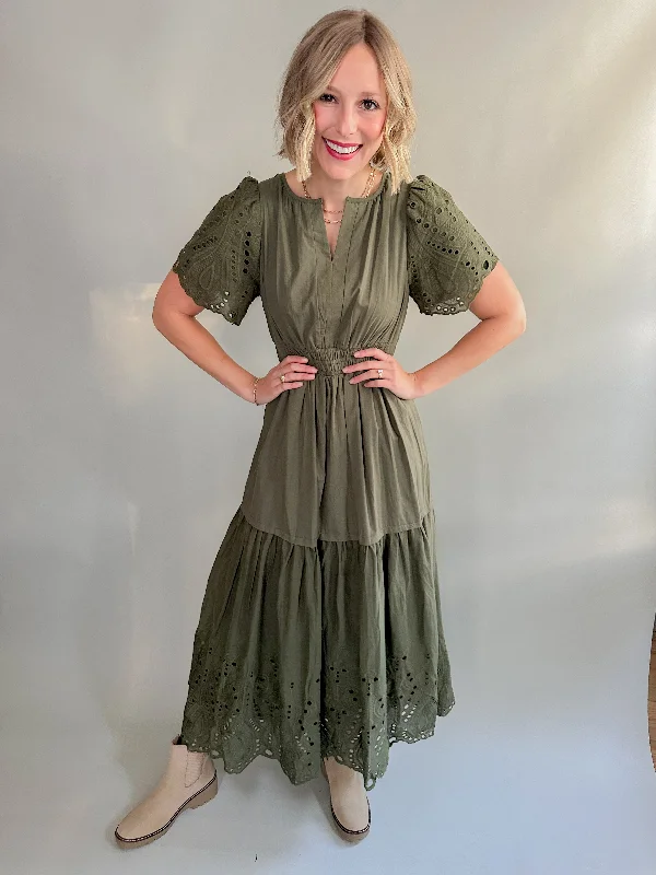 The Farren Eyelet Dress (Olive)