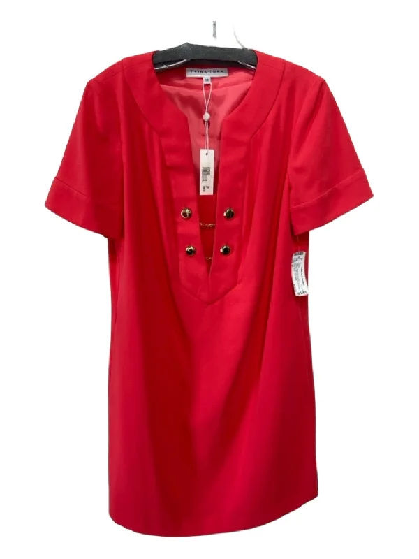 Trina Turk Size M Coral Pink Polyester Double Breast Chain Detail Dress