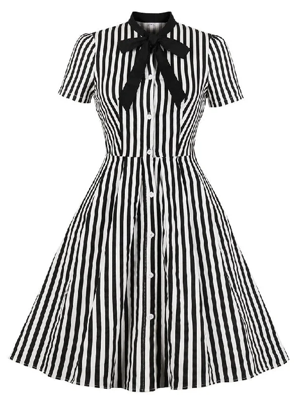 Beetlejuice Costume Pocket Dress With Black and White Vertical Stripe