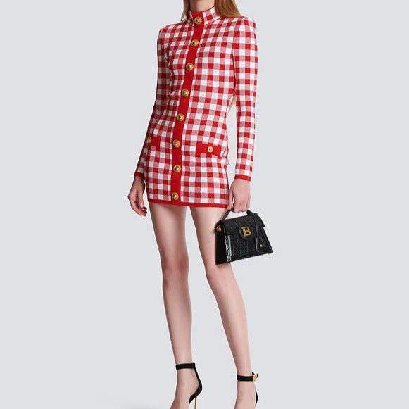 Abby Long Sleeve Gingham Mini Dress with Button Embellishments – Trendy & Chic Style Stylish Summer Mini Dress Abby Long Sleeve Gingham Mini Dress with Button Embellishments – Trendy & Chic Style Stylish Summer Mini Dress
