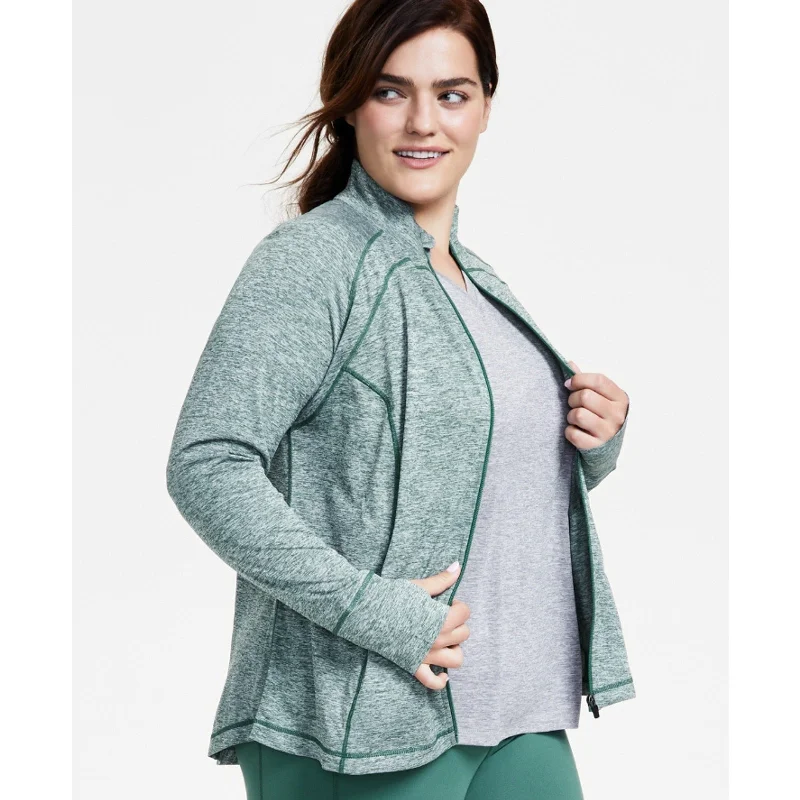 IDEOLOGY Women's Essentials Performance Zip Jacket 2X Green Crushed Mint Nylon Fabric Polyester Fabric Spandex Fabric IDEOLOGY Women's Essentials Performance Zip Jacket 2X Green Crushed Mint Nylon Fabric Polyester Fabric Spandex Fabric