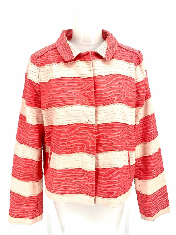 Piazza Sempione Women's Red/Pink Button Down Textured Cotton Blend Stripe Jacket Faux Fur Fabric Real Fur Fabric Shearling Fabric Piazza Sempione Women's Red/Pink Button Down Textured Cotton Blend Stripe Jacket Faux Fur Fabric Real Fur Fabric Shearling Fabric