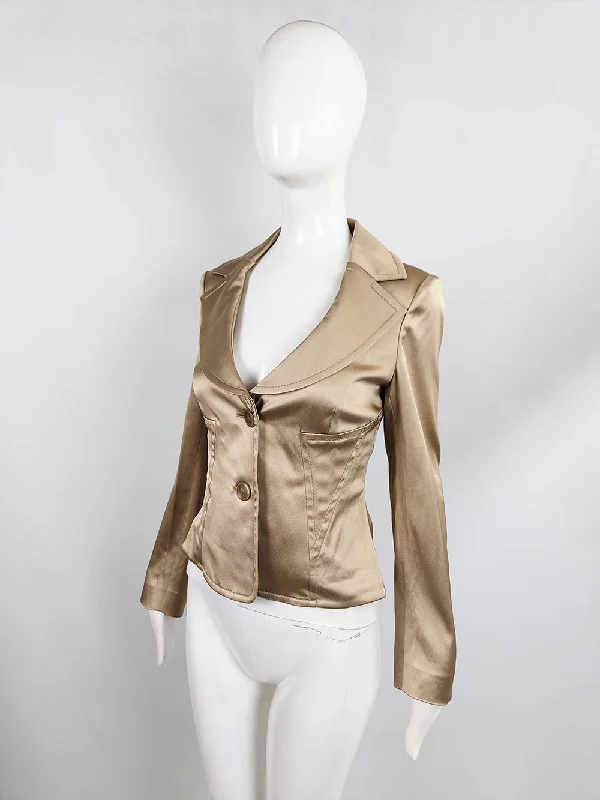 Valentino Vintage Womens Gold Satin Tailored Jacket, 2000s Chenille Jacket Brocade Jacket Lace Jacket Valentino Vintage Womens Gold Satin Tailored Jacket, 2000s Chenille Jacket Brocade Jacket Lace Jacket