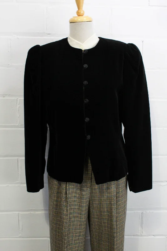 Vintage 1980s Black Velvet Puff Sleeve Jacket, M/L One-Shoulder Jacket Off-the-Shoulder Jacket Asymmetrical Jacket Vintage 1980s Black Velvet Puff Sleeve Jacket, M/L One-Shoulder Jacket Off-the-Shoulder Jacket Asymmetrical Jacket